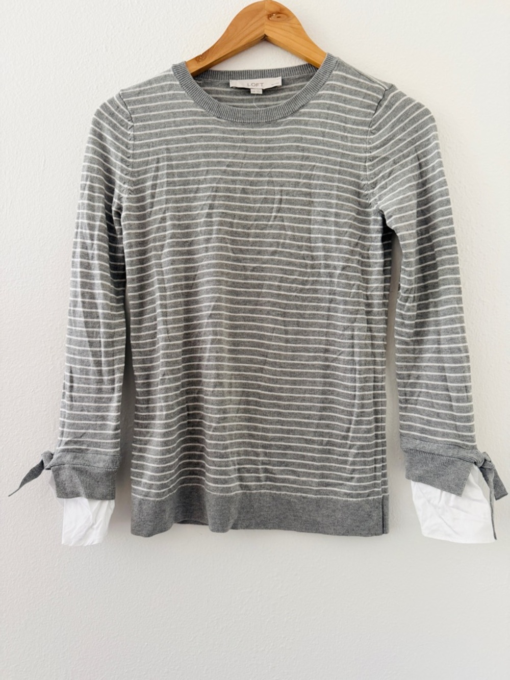 NWT LOFT Gray Striped Long Sleeve Top